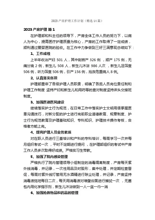 2023产房护理工作计划（精选14篇）