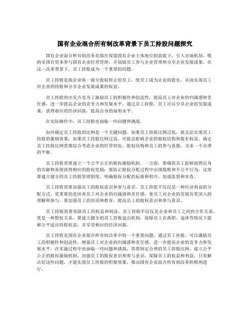 国有企业混合所有制改革背景下员工持股问题探究