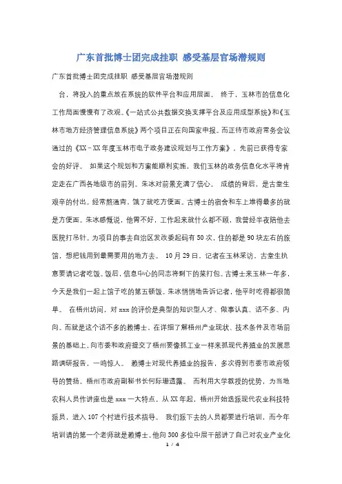 广东首批博士团完成挂职 感受基层官场潜规则