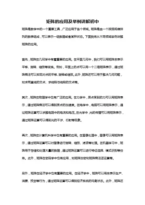 矩阵的应用及举例讲解初中