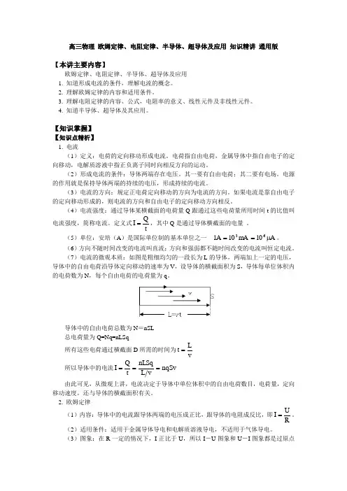 高三物理 欧姆定律、电阻定律、半导体、超导体及应用 知识精讲 通用版