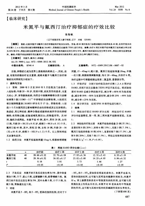 米氮平与氟西汀治疗抑郁症的疗效比较