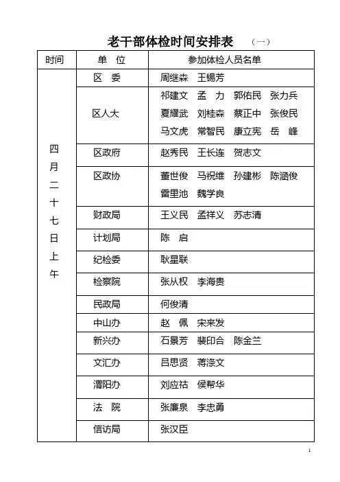 老干部体检时间安排表