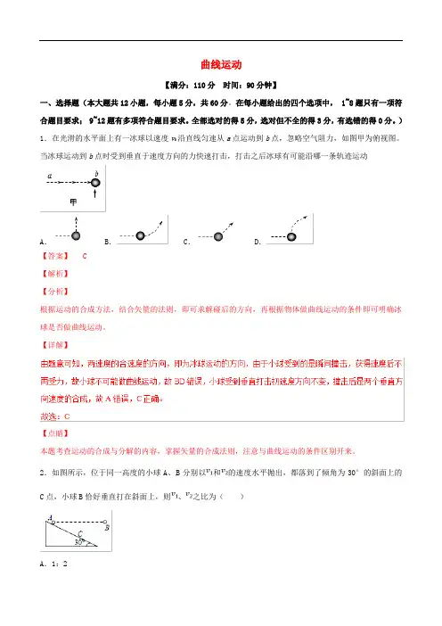 2019年高考物理二轮复习专题04曲线运动测含解析.doc