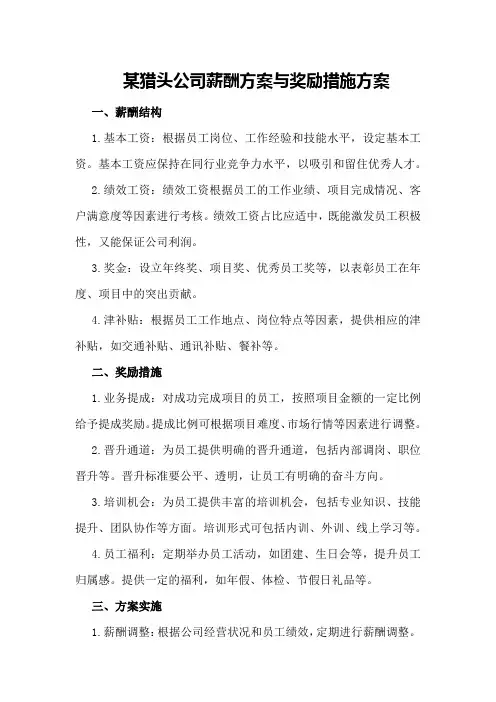 某猎头公司薪酬方案与奖励措施方案