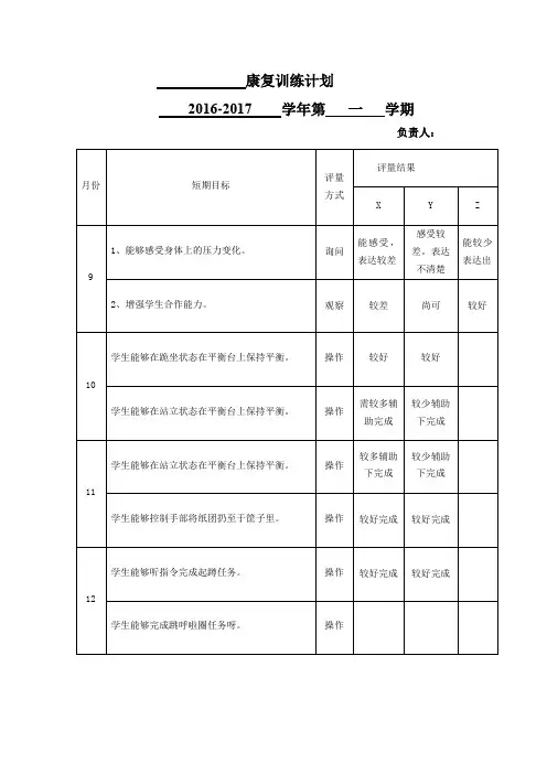 启智学校学生动作康复训练表