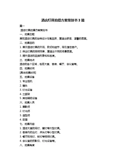 酒店灯具拍摄方案策划书3篇