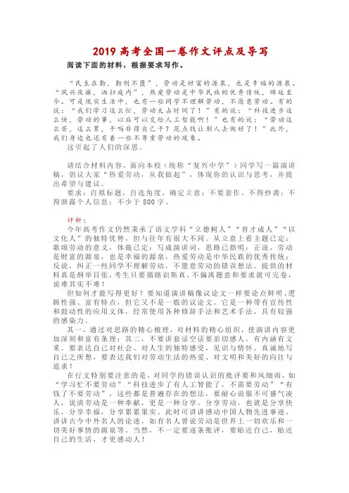2019高考全国一卷作文评点及导写