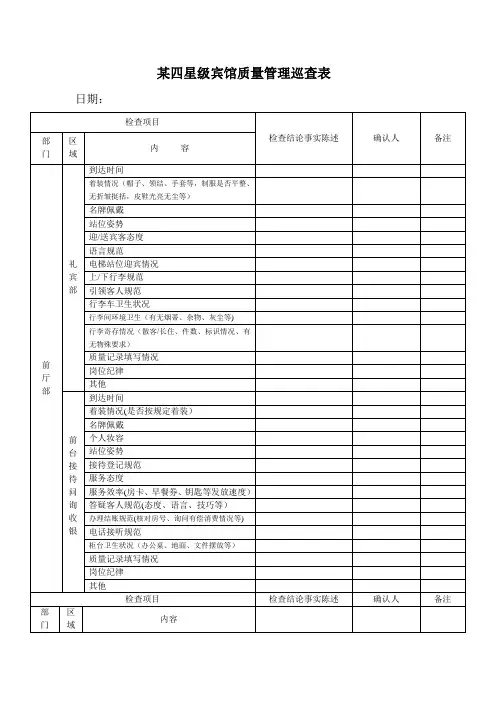 酒店质检表格