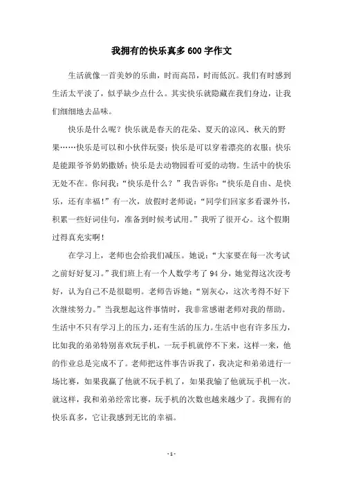 我拥有的快乐真多600字作文