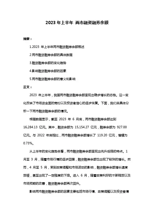 2023年上半年 两市融资融券余额