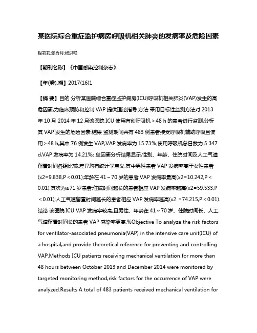 某医院综合重症监护病房呼吸机相关肺炎的发病率及危险因素