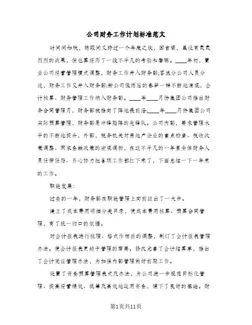 公司财务工作计划标准范文（四篇）