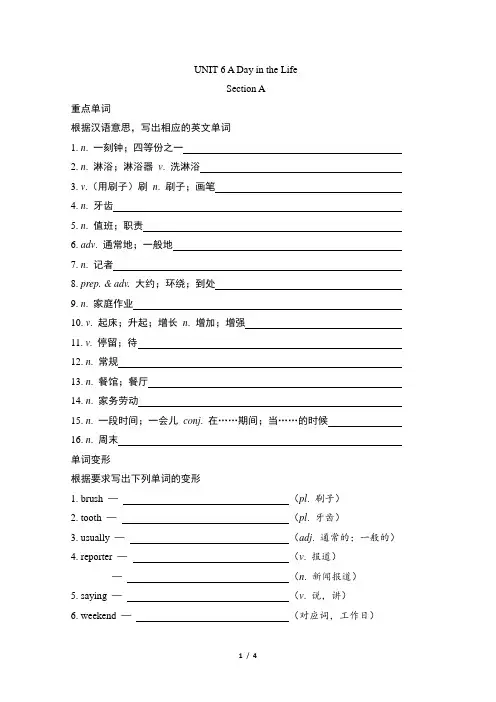 【2024秋季】最新版人教版七年级上册英语第六单元UNIT 6《单词+短语+句子默写》专项练习
