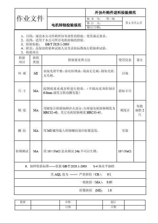 电机转轴来料检验规范
