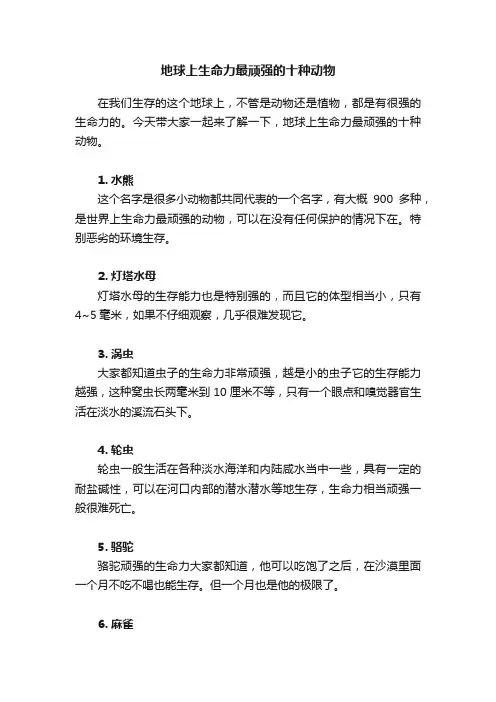 地球上生命力最顽强的十种动物