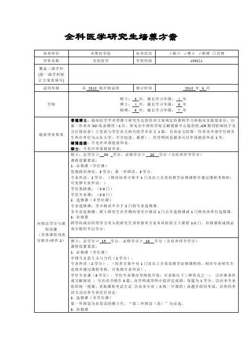全科医学研究生培养方案