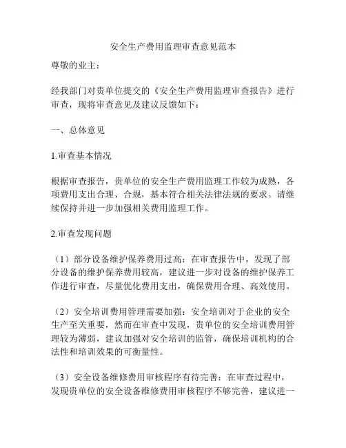 安全生产费用监理审查意见范本