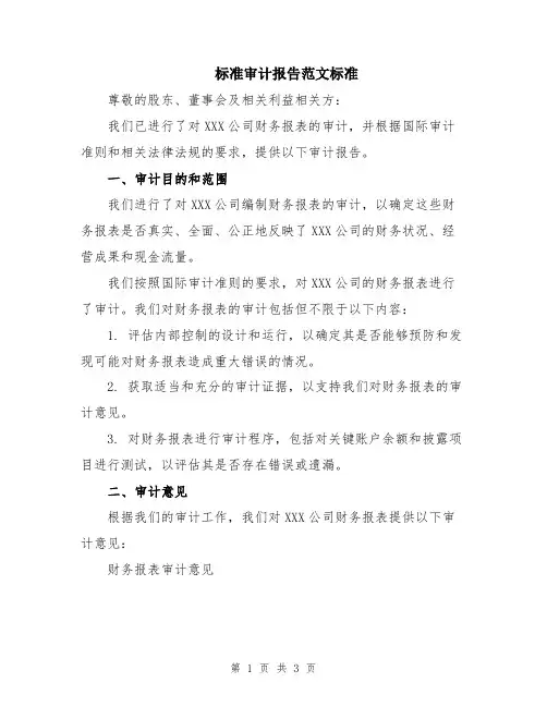 标准审计报告范文标准