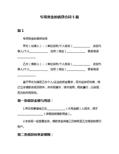 专项资金的借贷合同5篇