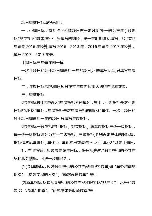 项目绩效目标填报说明