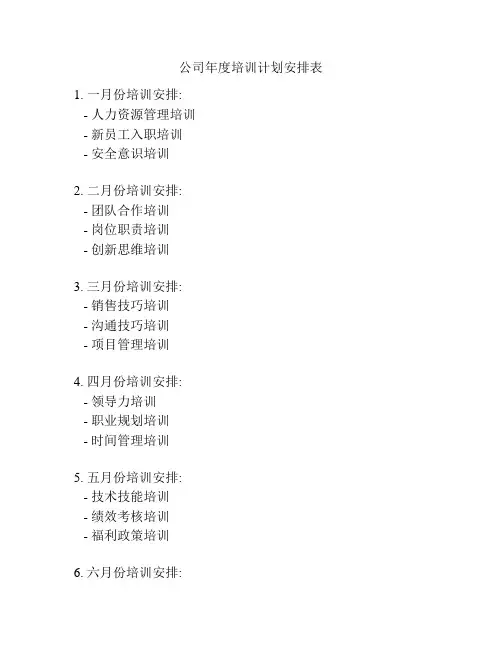 公司年度培训计划安排表