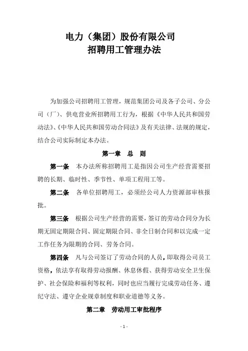 【招聘方案】电力(集团)股份有限公司招聘用工管理办法(WORD8页)