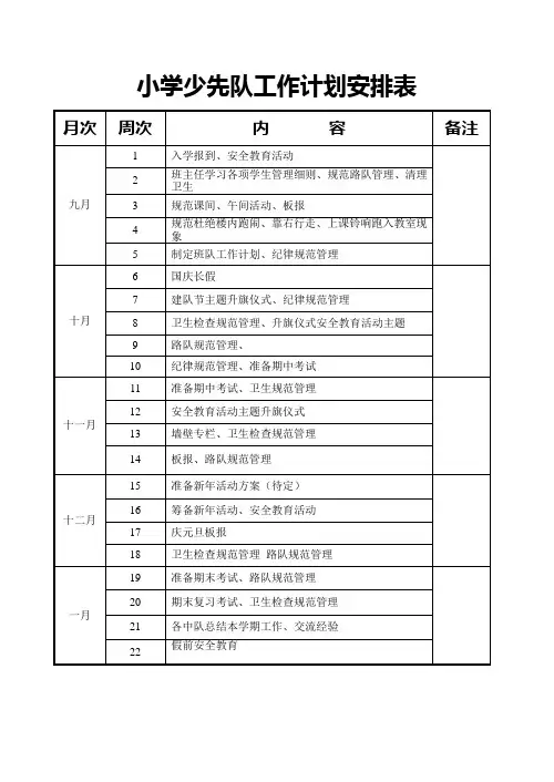 少先队工作计划安排表