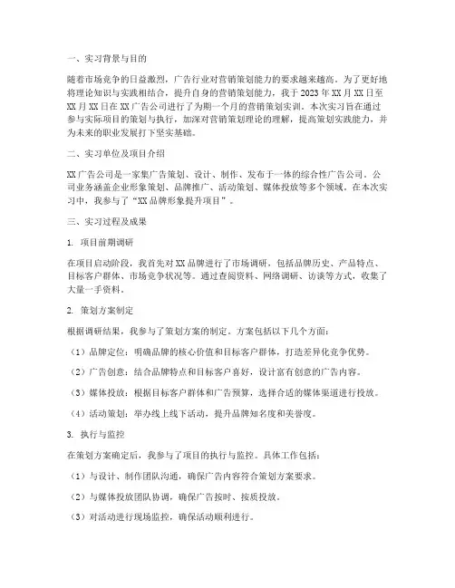 广告公司营销策划实训报告