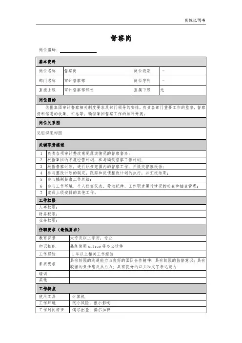 【岗位说明】总部审计督察部督察岗