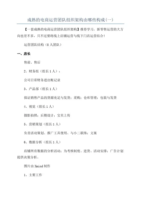 成熟的电商运营团队组织架构由哪些构成(一)
