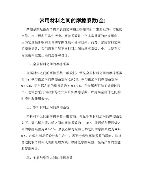 常用材料之间的摩擦系数(全)