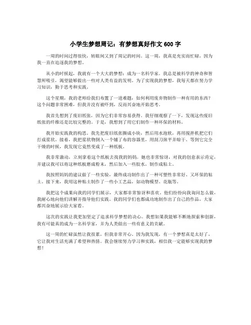 小学生梦想周记：有梦想真好作文600字