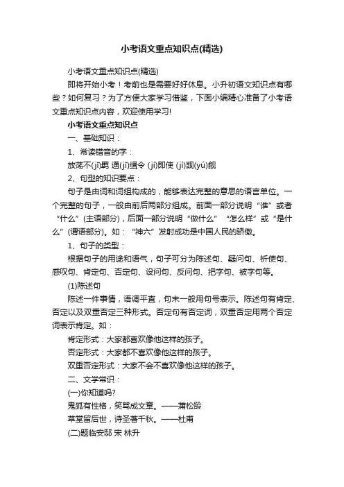 小考语文重点知识点（精选）