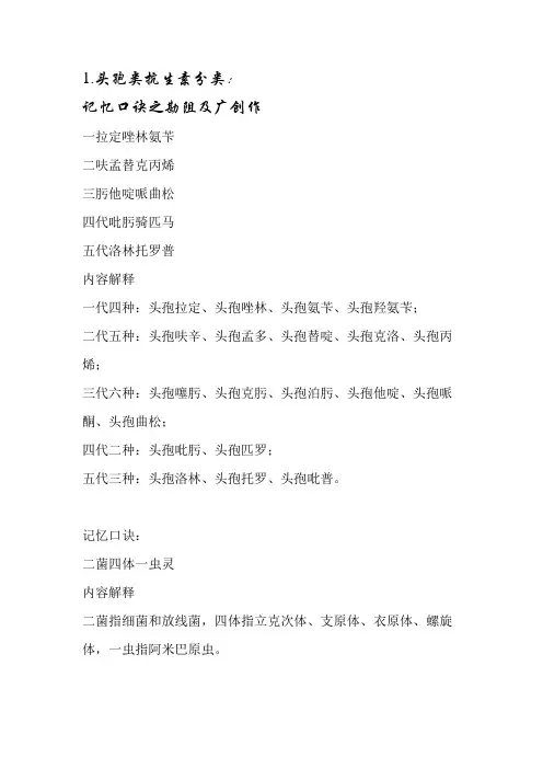 抗生素快速记忆口诀