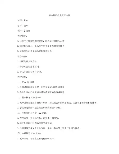 初中倾听教案反思中班