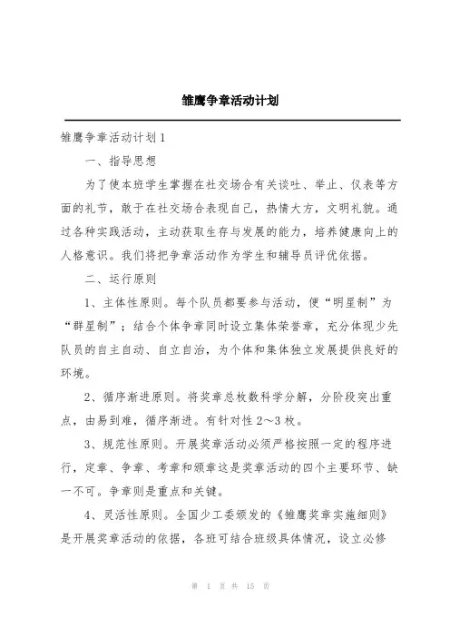 雏鹰争章活动计划