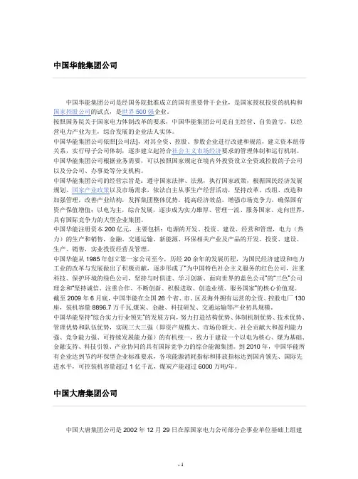 电力系统五大集团(四小豪门)