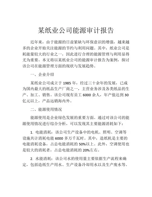 某纸业公司能源审计报告