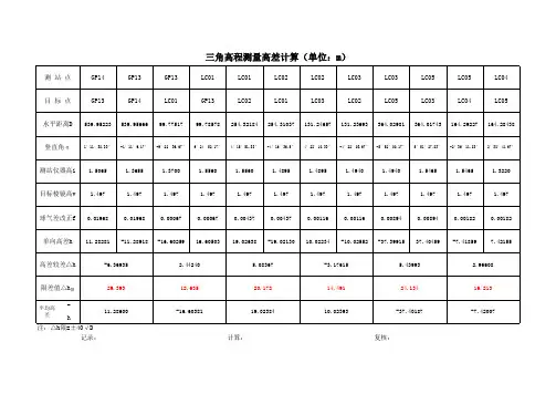 三角高程测量高差计算表