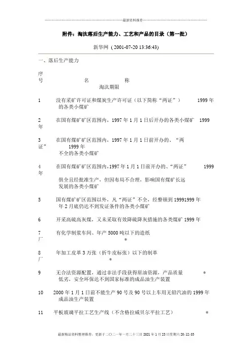淘汰工艺设备目录