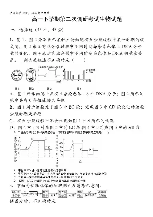 河北省衡水二中高一下学期第二次调研考试生物试题无答案