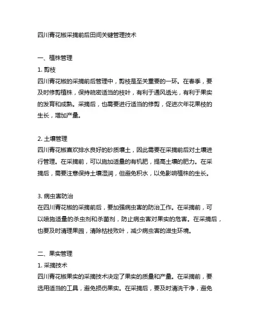 四川青花椒采摘前后田间关键管理技术