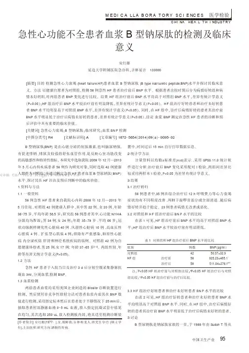 急性心功能不全患者血浆B型钠尿肽的检测及临床意义