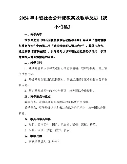 2024年中班社会公开课教案及教学反思《我不怕黑》