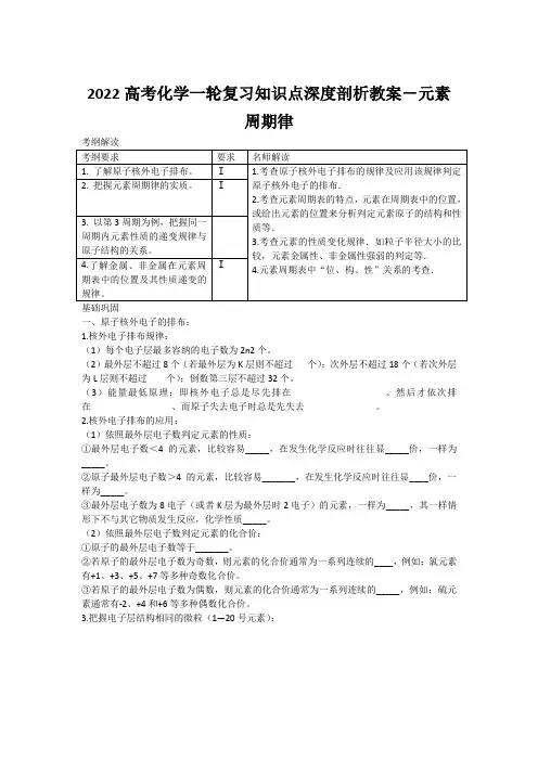 2022高考化学一轮复习知识点深度剖析教案-元素周期律