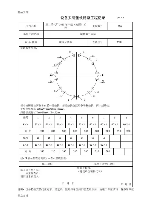 (整理)设备垫铁隐蔽记录