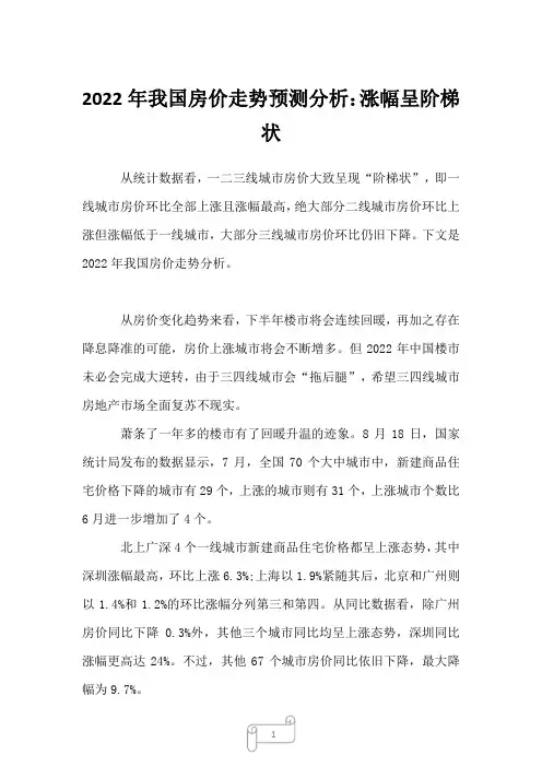 2022年我国房价走势预测分析：涨幅呈阶梯状