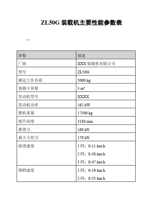 ZL50G装载机主要性能参数表