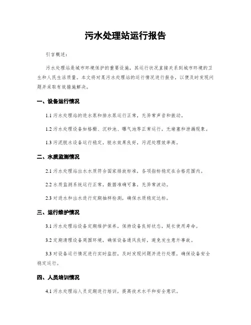 污水处理站运行报告